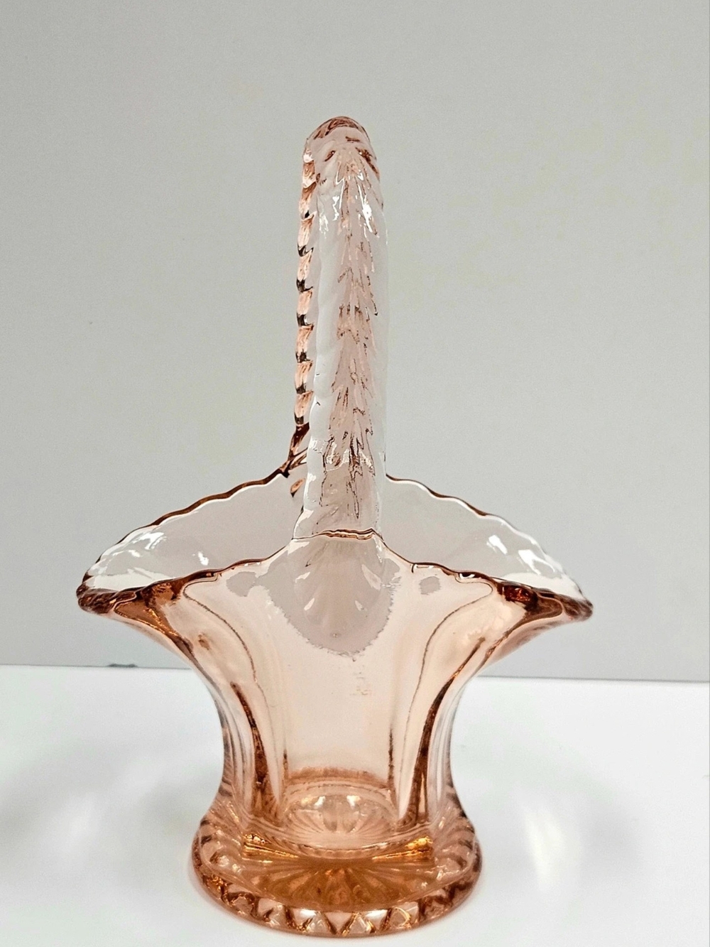 Pink Glass Basket Accent Vase with Handle